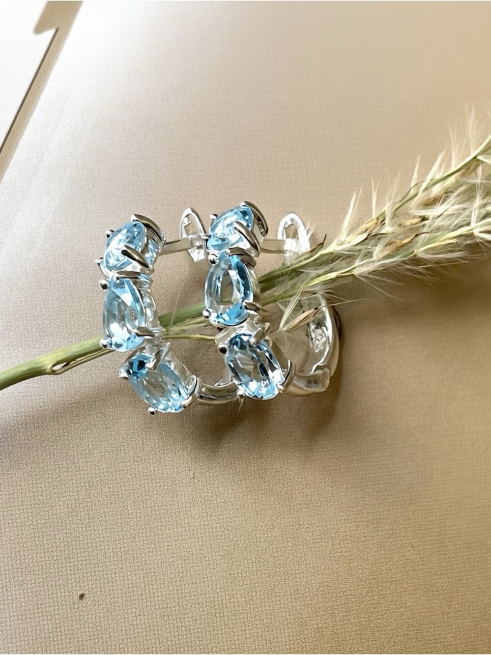 Natural Blue Topaz Hoops in 925 Sterling Silver (14mm) Gift ideas